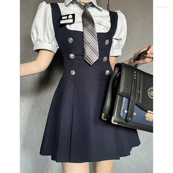 Vestidos de trabajo Camisa de cintura azul dulce Juego de vestimenta de chicas Jk estilo uniforme Lindos juegos de dos piezas Outifits de manga corta T Mini falda