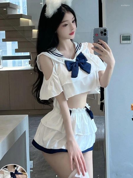 Robes de travail Sweet Fashion Kirts coréens Set Bow T-shirt 2024 JK jupe sexy Maid uniforme séduisant petite poitrine y7ey