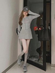 Robes de travail Sweet Girl Casual Suit Femme Slim Slim Fit Hoot Hooded High Taist A-Line Jupe Brotage Twip Two-Pice Clothes Female Femme