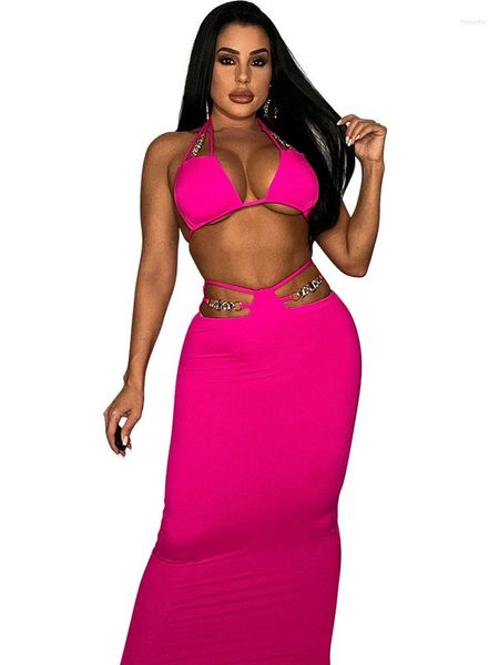 Robes de travail Szkzk Femmes Deux Pièces Clubwear Ensembles Été Sexy Corset Tops Et Jupe Longue Serrée Costume Night Club Party Outfit 2pcs Ensemble