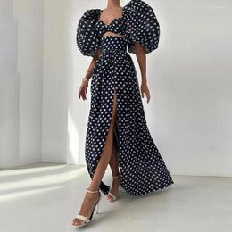 Vestidos de trabalho temperamento elegante conjunto de duas peças para as mulheres 2023 verão gola quadrada manga inchada curto topo dividir saia longa terno feminino