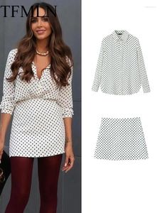 Werkjurken tfmln zomer dames polka dot print rok sets 2024 mode blouse short voor elegante vrijetijdset set tweedelig outfits