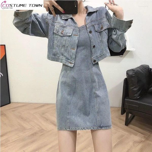 Vestidos de trabajo El último abrigo casual de jeans de estilo de diseño de lujo en primavera y verano 2024 Slim Slip Dress Fashion's Women's Two Piece Fashion