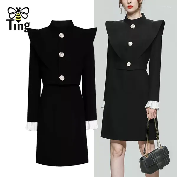 Robes de travail Tingfly Women Fashion Vintage Elegant Short Style Button décor Blouse Mini A Line Dress Set 2 Pieces Set Optifit