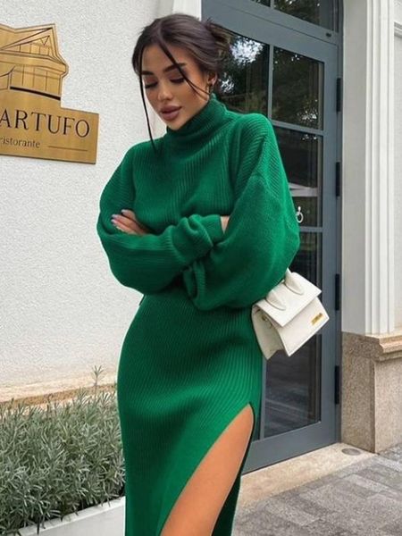 Vestidos de trabajo Tossy Knit Conjuntos de dos piezas Trajes para mujer Casual Otoño Invierno Suéter de cuello alto y falda midi Damas 2023 A juego