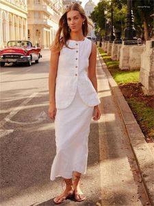 Robes de travail Tossy blanc taille haute Maxi jupe 2 pièces-ensemble pour femmes sans manches haut mince et ensembles longs décontractés Patchwork tenues féminines