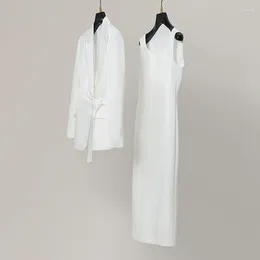 Robes de travail triacétate Suit en satin double face / robe Femme Femme Robe blanche Costumes Formel Blazer