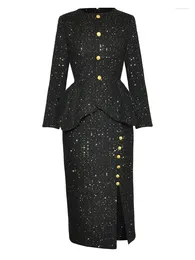 Robes de travail deux pièces ensemble extravagant printemps automne haute qualité mode fête noire veste asymétrique crayon demi-jupe bureau femme