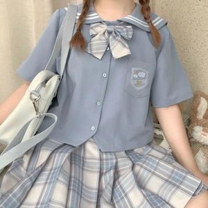 Werkjurken Tweede stuks set Japanese Harajuka Plaid Mini Women Sok Schooluniformen A-lijn schattige hoge taille Kawaii Sailor Says Pakken