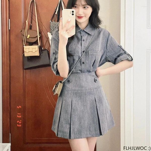 Vestidos de trabajo Conjuntos de dos piezas Diseño Moda para mujer Cita de verano Chicas Trajes elegantes de Corea Camisa Trajes de falda