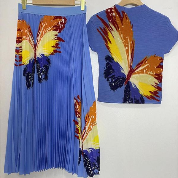 Robes de travail Costume deux pièces Africain Plissé Femme 2023 Summer Design Sense Mode Imprimé Peplum Top Jupe Élégante Femmes Gracieuses