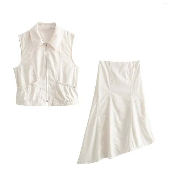 Vestidos de trabajo UETEEY Falda larga blanca Conjunto de mujer Conjuntos de lujo versátiles Traje de pieza Dos chaleco de mujer sin mangas Faldas asimétricas 2024