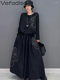 Robes de travail Vefadisa 2024 printemps automne coréen haut à manches longues jupe ample taille élastique deux pièces tempérament femme ZY003