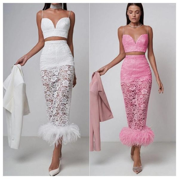 Robes de travail robes de mariée deux pièces ensemble Chic Boho robes de soirée de réception de mariée 2023 Trouwjurk dentelle plage