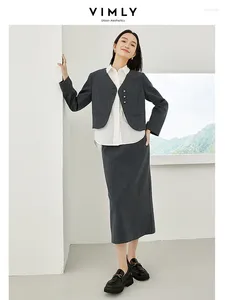 Robes de travail Vimly 2 pièces ensembles femmes tenue 2024 automne recadrée col en v blazer veste taille élastique fendu jupe midi femme correspondant M3997