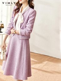 Robes de travail Vimly élégant deux pièces Tweed ensembles tenues pour femmes 2024 mode coréenne veste courte une ligne jupe mi-longue en Mathing V7688