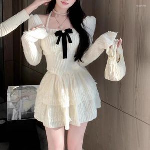 Werk jurken vintage Koreaanse retro high street halter nek met boog t-shirt a-line korte rokpak 2 stuks sets y2k