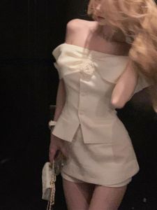 Werkjurken Wit Kantoor Dame 2-delige jurkset Dames Elegant Frans Y2k Crop Tops Mini Skrits 2024 Zomer Koreaanse mode Suits Chic