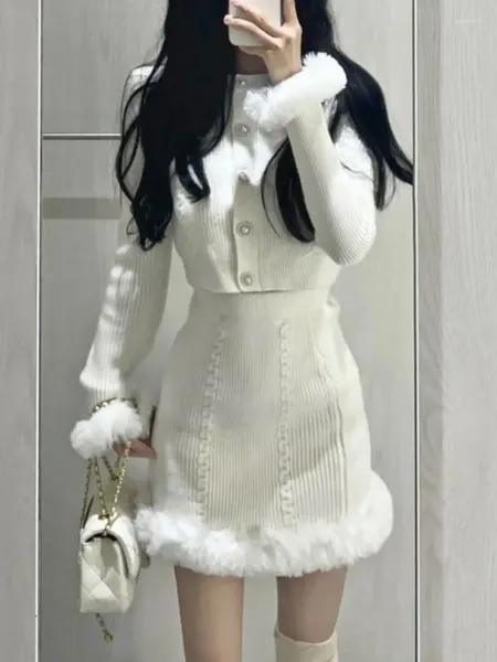 Robe de travail blanche douce Kawaii, ensemble deux pièces pour femmes, mode coréenne, Mini jupe de fête, Vintage, élégant, costume Slim, automne 2023