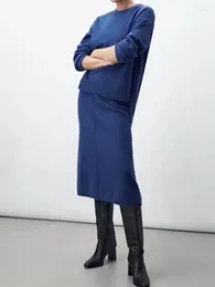 Robes de travail pour femmes, mode automne 2024, Cape, pull à manches longues, Chic, col rond, taille élastique, jupe décontractée, ensemble Mujer