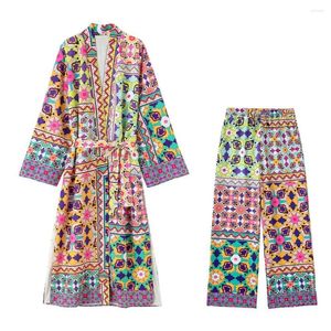Werkjurken Dameskleding 2022 Modebellen Gedrukte Kimono -stijl Jacket Casual Retro Lange Mouw Split Design vrouw Chic Huiskleding