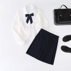 Robes de travail femmes chemisier ajouter jupe plissée deux costumes mode arc uniformes scolaires haut étudiant costume à manches longues japonais coréen JK vêtements