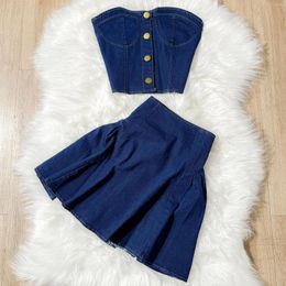 Robes de travail Femmes Robe Set Two Piece Jirt Set Denim Off Épaule Blue Summer Shorts Tops Party High Waist Jeans jupes Sexy Crop Top