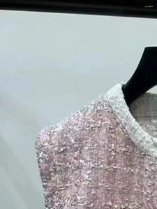 Werkjurken Dames Glitter Tweed Set Ruches Mouwloos Vest met enkele rij knopen Hoge taille A-lijn Zoete minirok