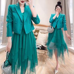 Arbeitskleider Frauen Hohe Qualität Zwei Stücke Sets Mode Büro Dame Blazer Casual Elegante Tragen Herbst Mesh Strap Kleid Anzug Mantel j277