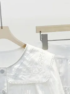 Werkjurken vrouwen linnen blends kanten stiksel witte set met een zeiler kraag shirt met borsten of a-line ruches mini rok zoete pak voor