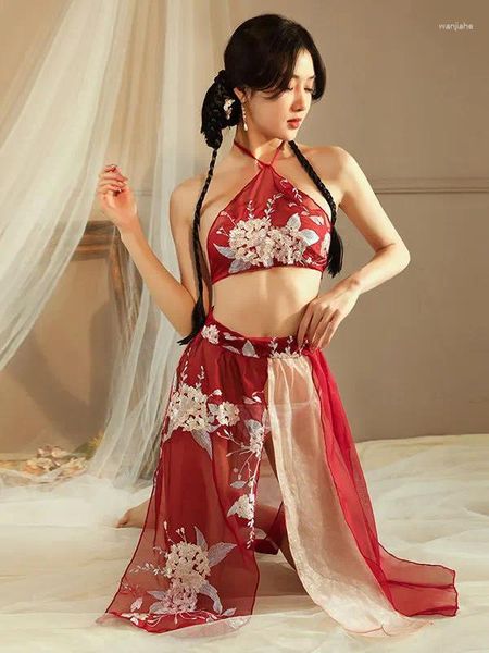 Robes de travail Femmes Antique Hanfu Vêtements Sexy Haut de gamme Mature Sous-vêtements brodés Flying Phoenix Belly Bag Jupe Ensemble QTGT