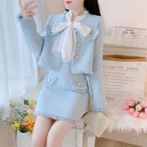 Robes de travail Automne 2024 Fashion Fashion Tassels Tweed Jacket Pliped Jupe Sweet Chic Two-Piece Set Tentifiée Elegant Femme