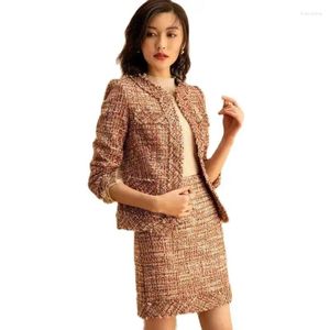 Werk Jurken Vrouwen Herfst Wollen Pak 2024 Temperament Dames Mode Tweed Korte Jas Rok Tweedelige Sets