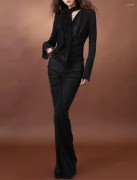 Robes de travail pour femmes, ensemble de jupes gothiques noires élégantes, Vintage, ligne a, jupes longues et manches, vêtements Y2k Harajuku Emo des années 2000