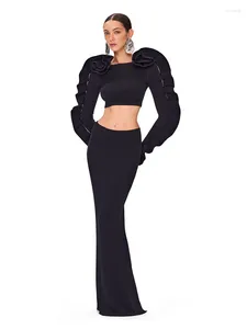 Robes de travail jupes noires pour femmes Ensemble de vol à volants sexy