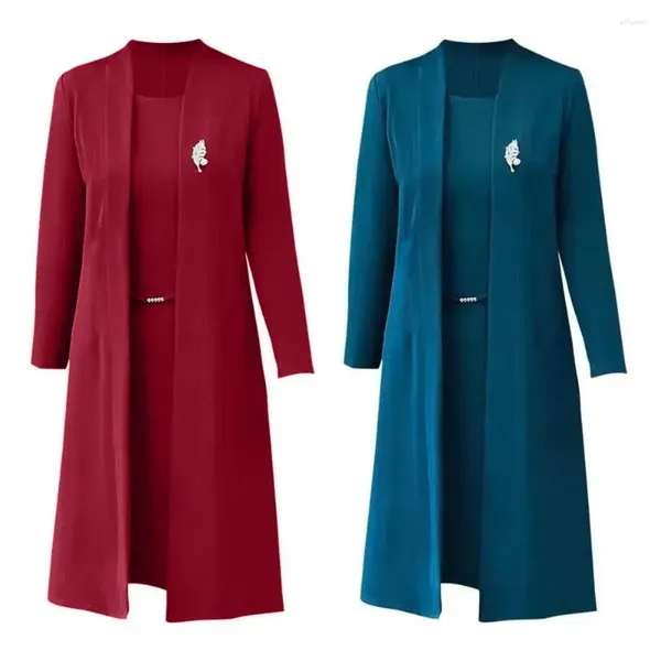 Robes de travail costume de bureau pour femmes mode Blazer Simple solide 2024 printemps été ouvert devant Long Cardigan robe supérieure 2 pièces ensemble
