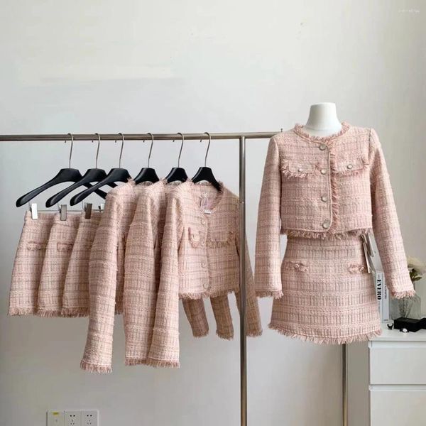 Robes de travail femmes printemps automne élégant deux pièces jupe costume dame Chic à franges col rond à manches longues veste vêtements d'extérieur haut Mini