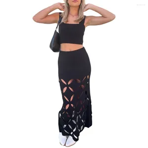 Werkjurken vrouwen slanke getailleerde tanktops en elastische uitsparing hoge taille rok outfits zomer gebreide 2 -delige sets