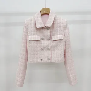 Werkjurken vrouwen kleine geur roze geruite jas mini rok pak hoogwaardige mode chic elegante zoete Franse tweed tweedelige set