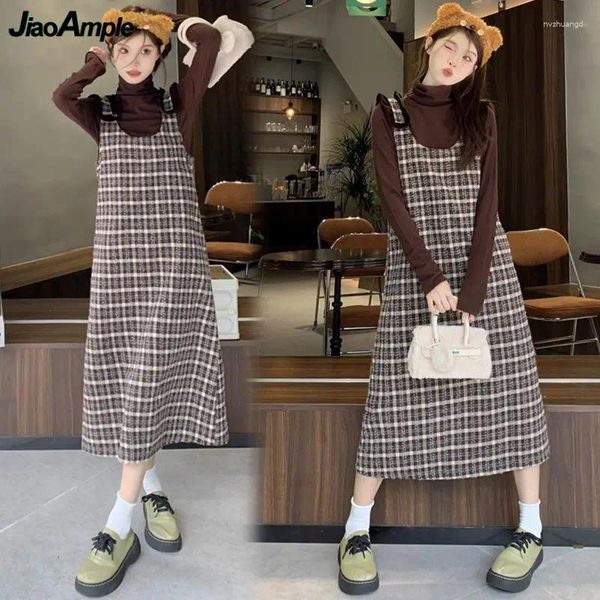 Robes de travail Femmes Spring Automne Hiver Vintage Plaid Robe globale Shirt Bottom Two Piece Set Corean Lady Tops Gest