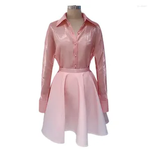 Robes de travail femmes vêtements d'été 3 pièces ensemble chemise en mousseline de soie rose Camisole haut drapé a-ligne jupe mignonne
