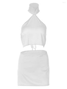 Robes de travail femmes tenues d'été pansement dos nu sans manches hauts à dos nu et élastique Mini jupe fendue ensemble Clubwear