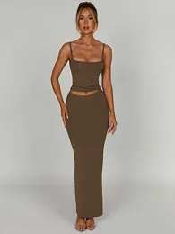 Vestidos de trabajo Mujeres Verano Sólido Maxi Vestido largo Conjuntos Elegante Casual Moda Oficina Señora Jersey Bodycon Slim Streetwear Falda Trajes 2023