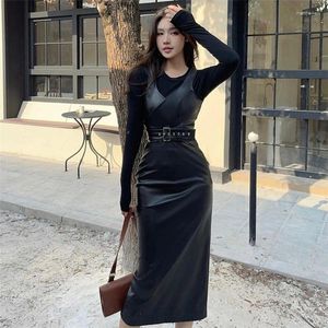 Werkjurken vrouwen driedelige temperament rok ronde nek lange mouwen bodemhirt shirt kruisvest slanke forens high street