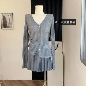 Werkjurken vrouwen tweedelig trui jasje met rok elegante forensen gebreide stijl leeftijdsverlaging college medium strecth