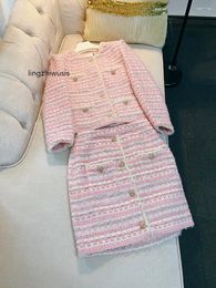 Robe de travail en laine pour femme, costume d'automne rose, qualité supérieure, ensemble à la mode, jupe Jaket Twinset, arrivée, 2023