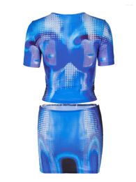 Werk Jurken Vrouwen Y2k 2 Stuk Rok Sets Korte Mouw Tie Dye Bodycon Crop Tops Mini Set Outfits Party streetwear