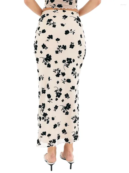 Robe de travail Y2K pour femmes, ensemble jupe imprimé floral, bretelles Spaghetti, haut court, jupe longue moulante, Sexy, 2 pièces, tenues en maille