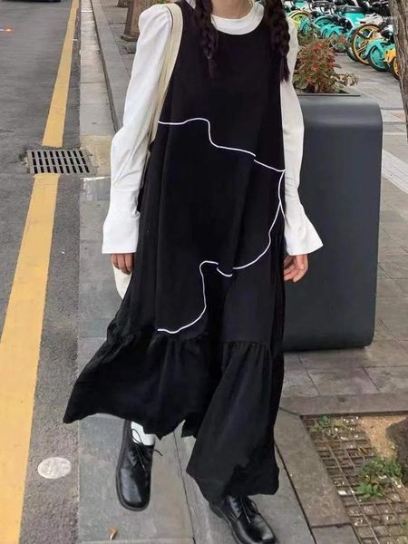 Robes de travail Xgoth Girly robe costumes 2023 automne femmes rétro Chic romantique chemise noir ample a-ligne sangle coréen Kpop Streetwear