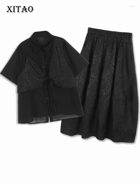 Robes de travail xitao jacquard jupe de style sombre